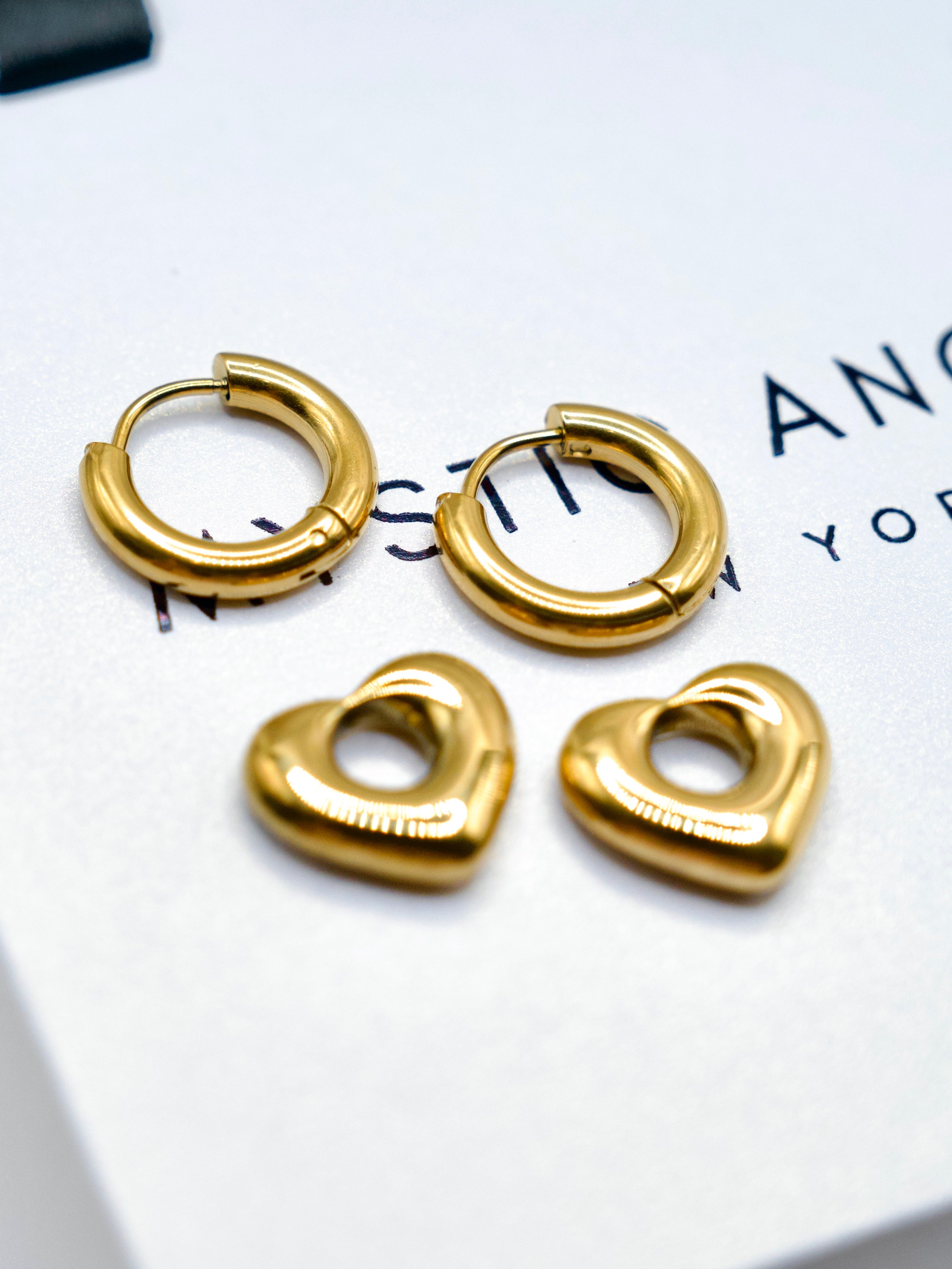 Gold Heart Hoops