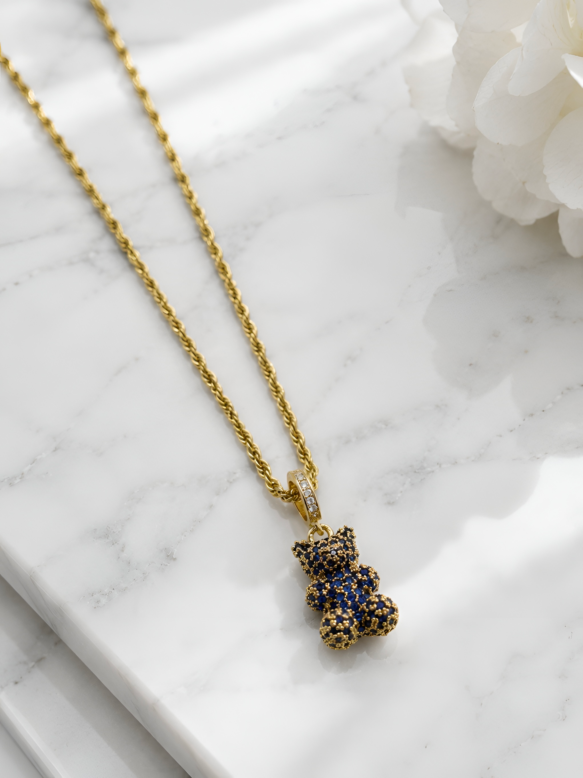 Navy Blue Teddy Bear Necklace