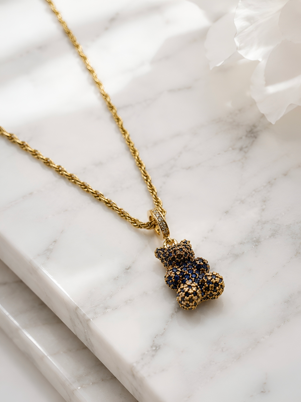 Navy Blue Teddy Bear Necklace
