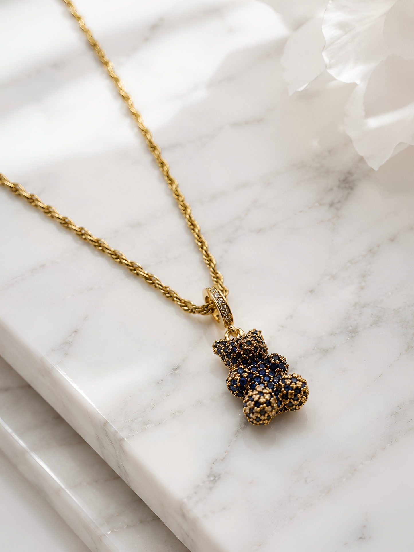 Navy Blue Teddy Bear Necklace