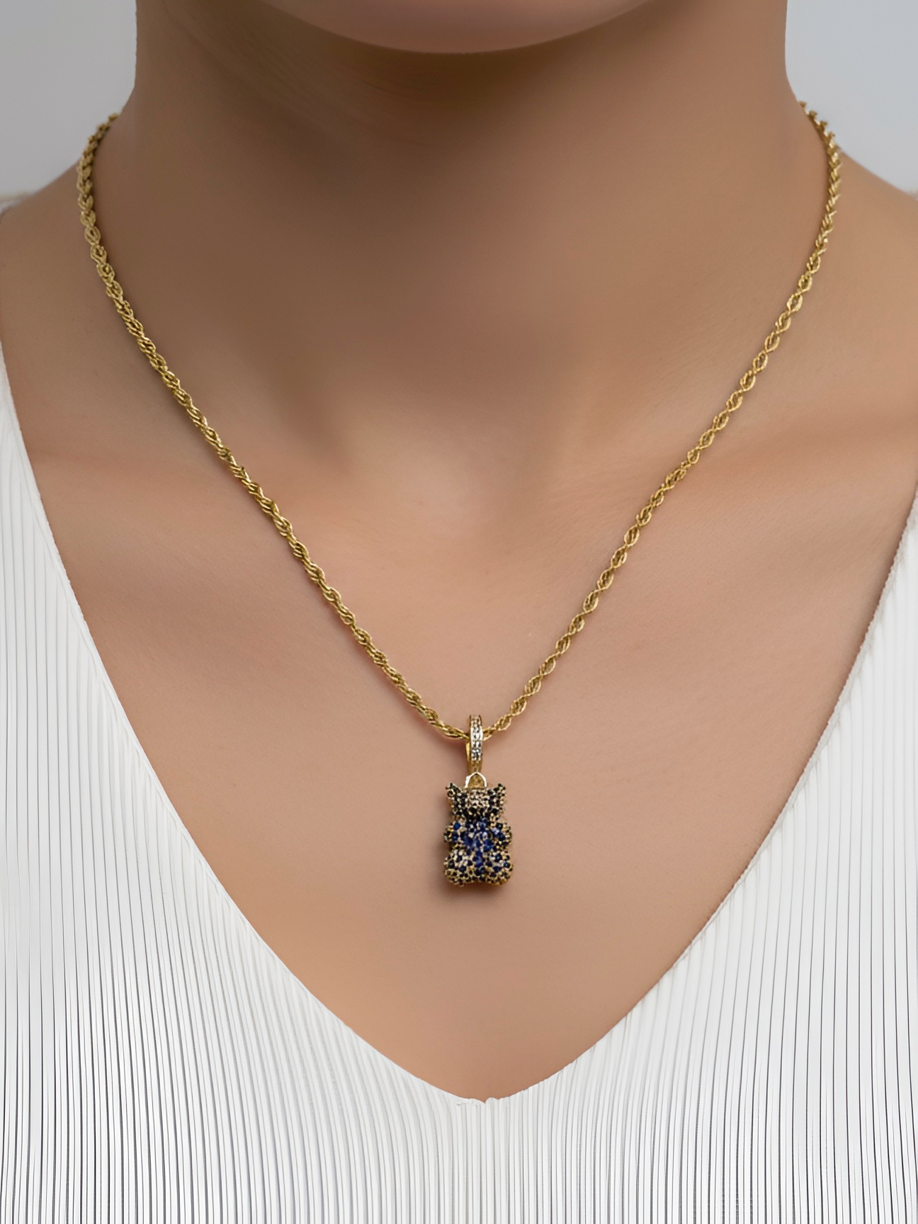 Navy Blue Teddy Bear Necklace