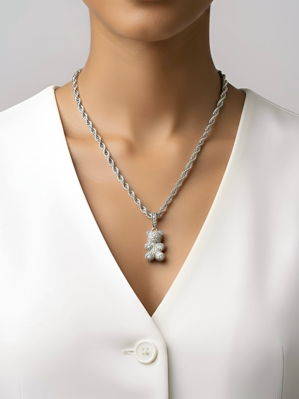 Silver Teddy Bear Necklace