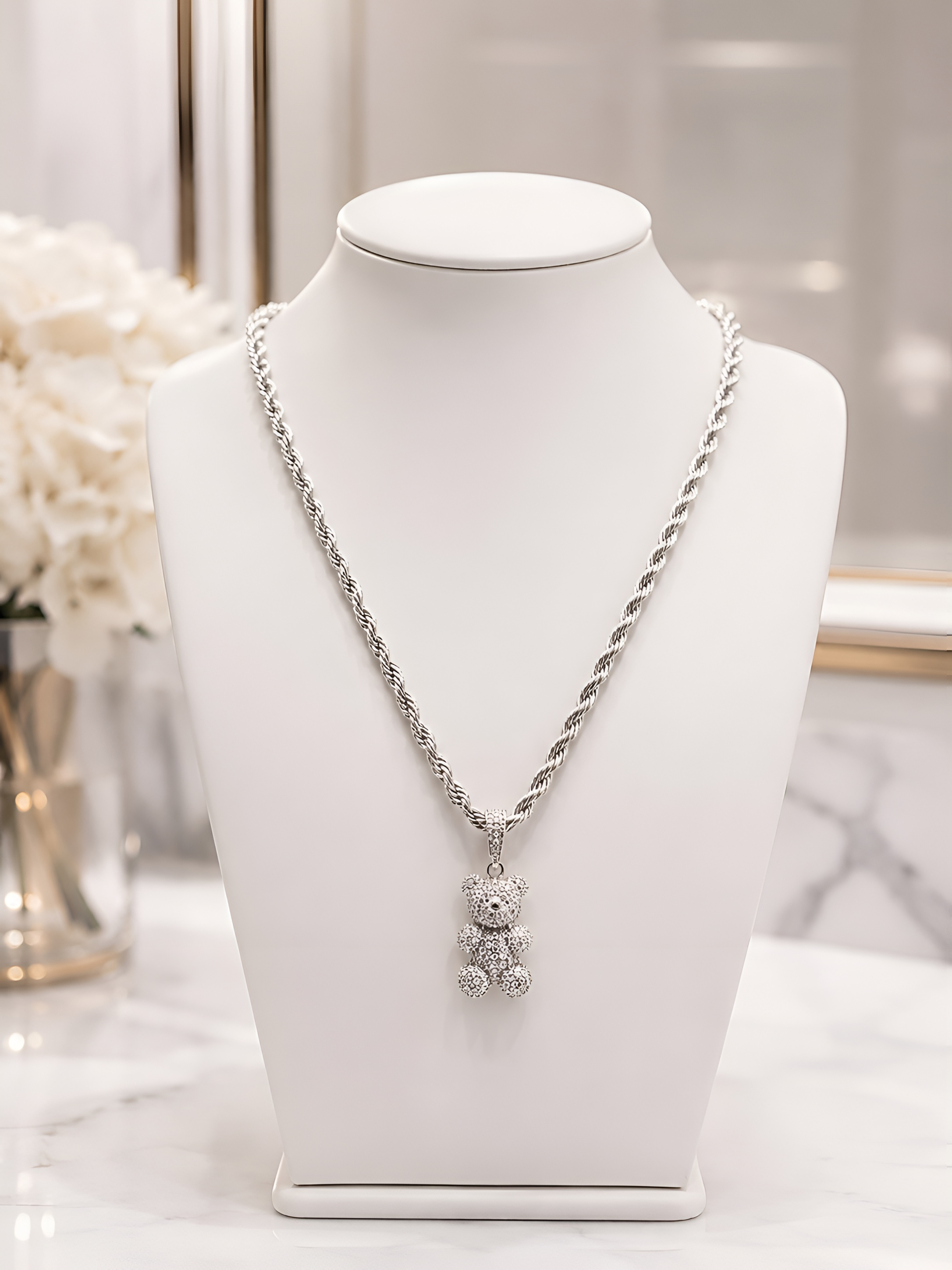Silver Teddy Bear Necklace